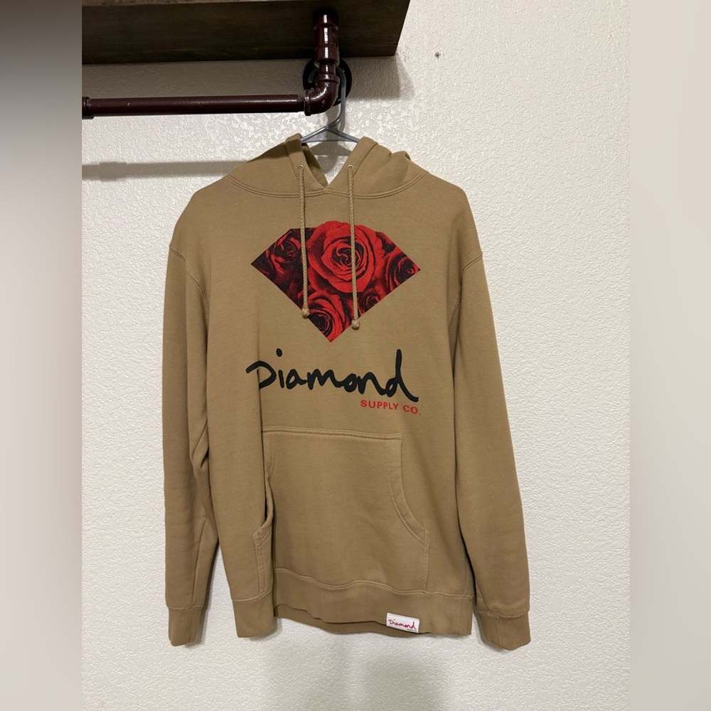 Diamond Supply Co. Camel Hoodie with Red Rose Graphic